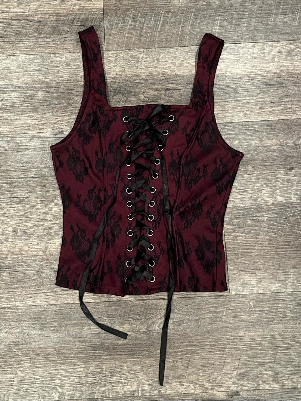 Burgundy and Black Lace Bustier Top